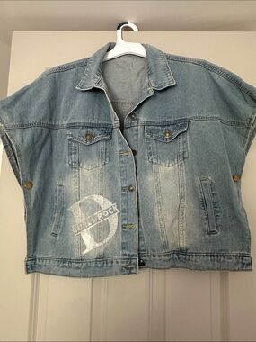 Light Wash Denim Vest with Silver Logo
